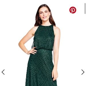 Adrianna Papell  Beaded Dress in Dusty Emerald